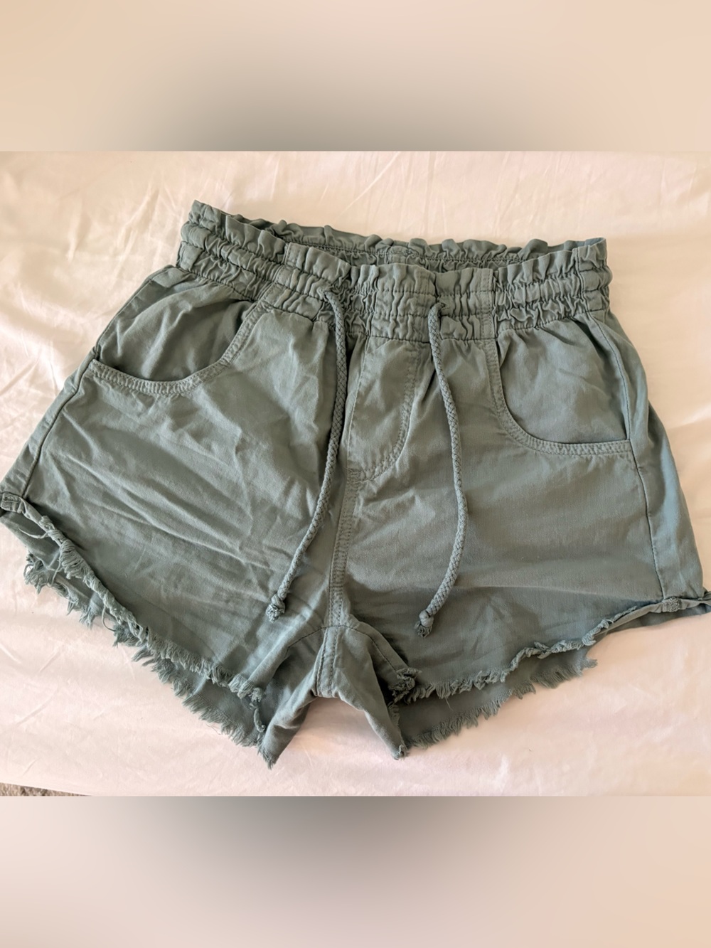 Rip Curl Sage Green Elastic Waist Frayed Hem Shorts